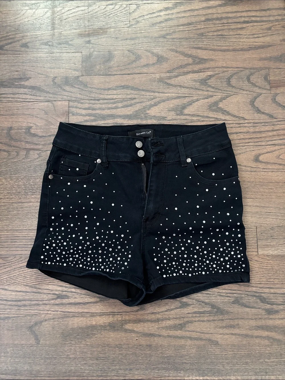 Black Rhinestone High-Rise Jean Shorts